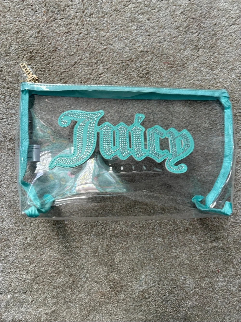 Juicy Couture Clear Cosmetic Pouch with Teal Trim